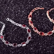 Натуральный красный камень гранат браслет натуральный драгоценный браслет 925 серебряный браслет модные Специальные Площади Подушечка Свадьба ювелир