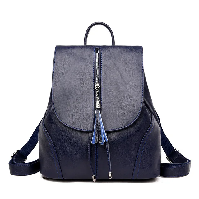 Синий NIGEDU Drawstring женские рюкзаки большой емкости с кисточками, из искусственной кожи Женский походный рюкзак сумки женские школьные сумки, рюкзак-однодневка - Цвет: Синий