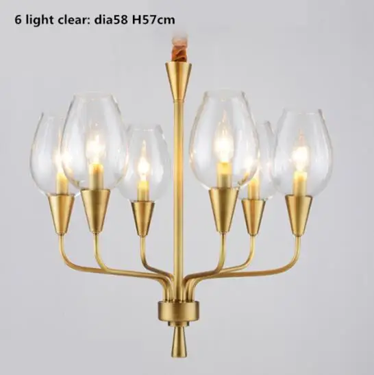 6 light clear Европа роскошные Медь E14 светодиодная люстра синий/прозрачный Стекло оттенки Led подвесная люстра со светодиодной лампой светодиодный потолочный Гостиная настенные светильники - Цвет абажура: 6 light clear