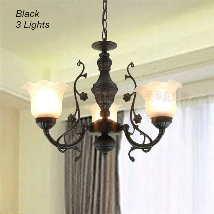3 Lights Black Lustre европейская роскошная люстра со стеклом для гостиной антикварное освещение светильники американский стиль Лофт Ресторан люстра - Цвет абажура: 3 Lights Black