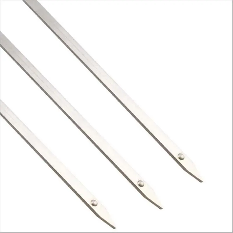 4pcs 13.75" Stainless Steel Barbecue Skewers Reusable Shish Kabob Skewers Portable Metal Long Wide BBQ Sticks Picnic Accessories
