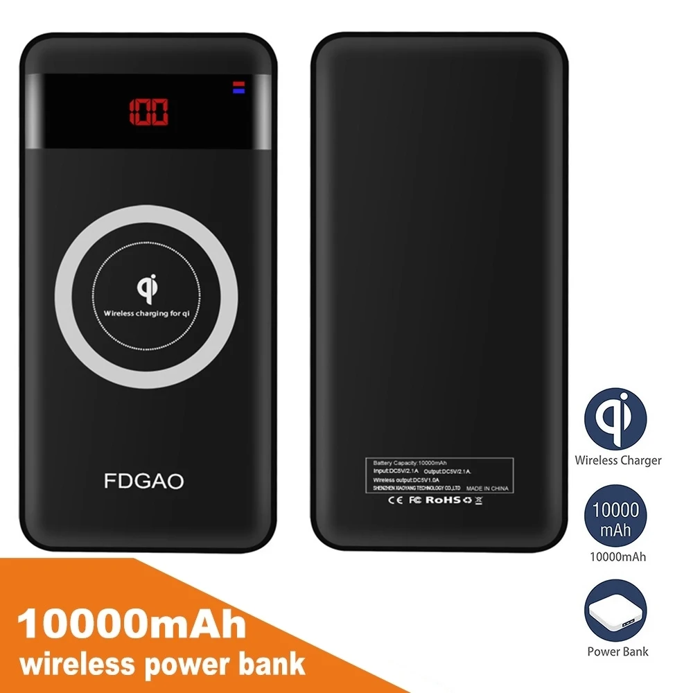 FDGAO 20000 мАч QI Беспроводное зарядное устройство Внешний аккумулятор для iPhone X 8 Plus samsung S9 S8 беспроводной зарядный блок Внешний аккумулятор - Тип штекера: 10000mAh