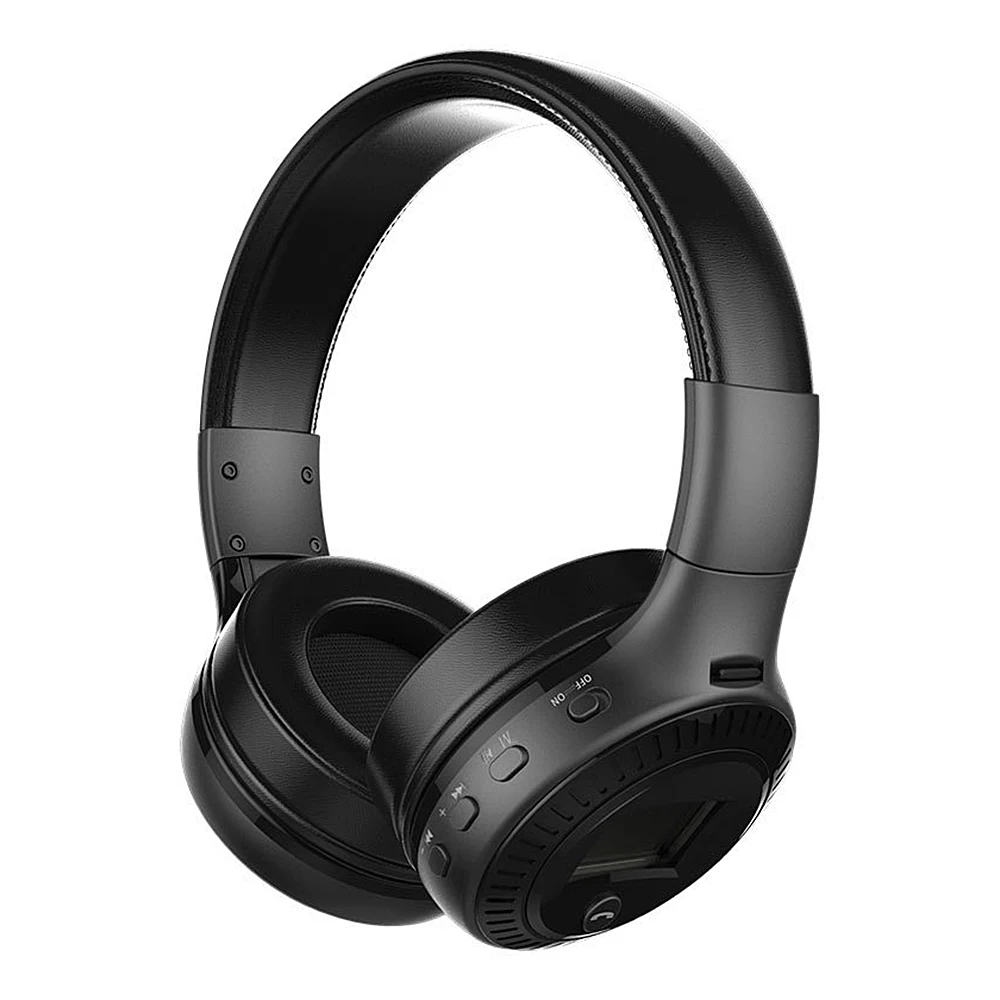 Беспроводные Bluetooth наушники стерео бас наушники с микрофоном FM радио TF карты воспроизведения ЖК-экран - Цвет: Черный