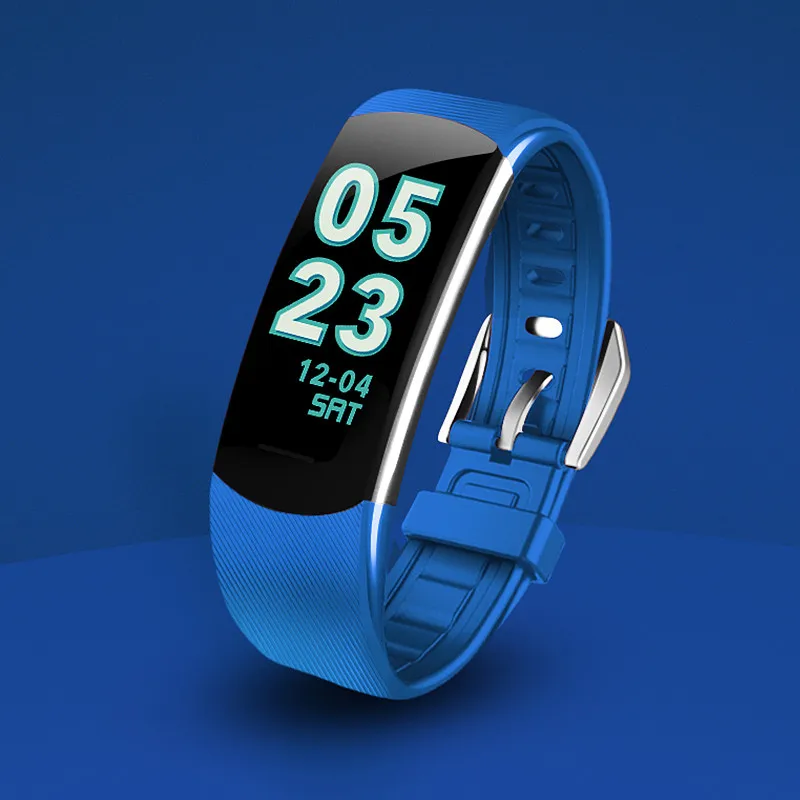 Blue Timethinker C4pro Bluetooth Smartwatch 0,9" Android IOS USB Зарядное устройство крови Давление монитор сердечного ритма Водонепроницаемый IP68 браслет - Цвет: Blue