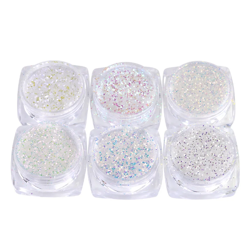 6Boxes/set Mermaid Nail Glitter Set AB Color Nail Sequins Powder Manicure Dust DIY Nail Flakes Paillette Decorations LAFC01-06