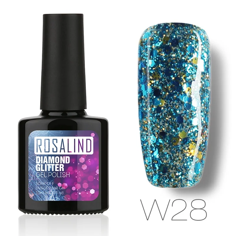 W28 ROSALIND гель 1S P+ черная бутылка 10 мл Алмазный Блеск W01-29 гель лак для ногтей Дизайн ногтей УФ Замачивание блеск Платиновый гель лак - Цвет: W28