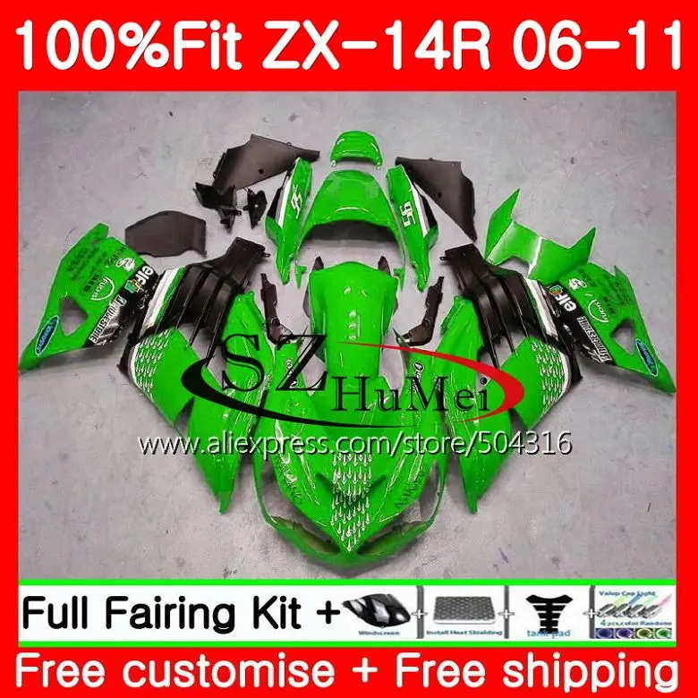 Корпус для KAWASAKI цвета: зеленый, черный ниндзя ZX 14R ZX14R 06 07 08 09 10 11 23SH2 ZZR1400 ZX-14R 2006 2007 2008 2009 2010 2011 обтекатели