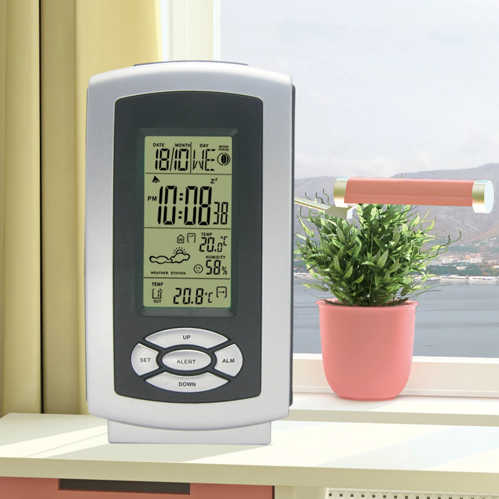 

DYKIE Digital Alarm Clock Thermometer Hygrometer Wireless Weather Station with Indoor Outdoor temperature humidity meter Sensor