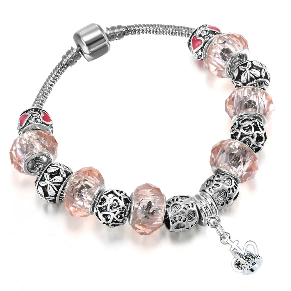 1PCS Fashion Charms Silver Heart Bracelet Bangle for Women DIY Glass Beads Fit Original Bracelets Women Pulseira Jewelry Gift