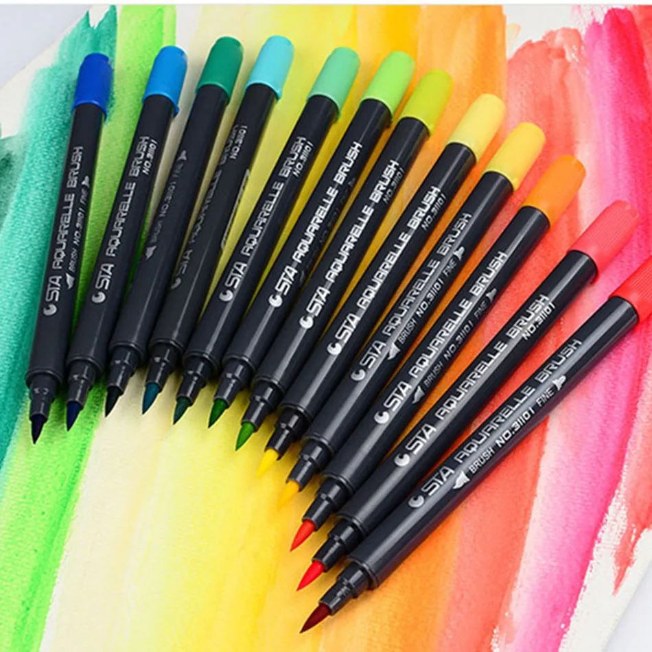 Billig STA 12 24 36 48 80 Farbe Kunst Pinsel Skizze Marker Stifte Tinte Auf Wasserbasis Twin Tip Marker Stift für Kunst Grafik Zeichnung Manga feine Kunst