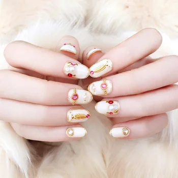 

24pcs Women Summer Beach Fashion Fake Nail Bridal Wedding Simulation Pearl Beauty False Nails DIY Glitter Nails Art Stickers