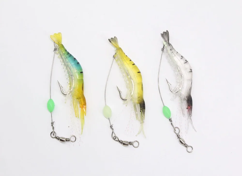 6pcs 95mm6.5g Luminous Shrimp Fishing Lure Soft Bait with Hook (Color Random),fly fishing games bass lures Peche