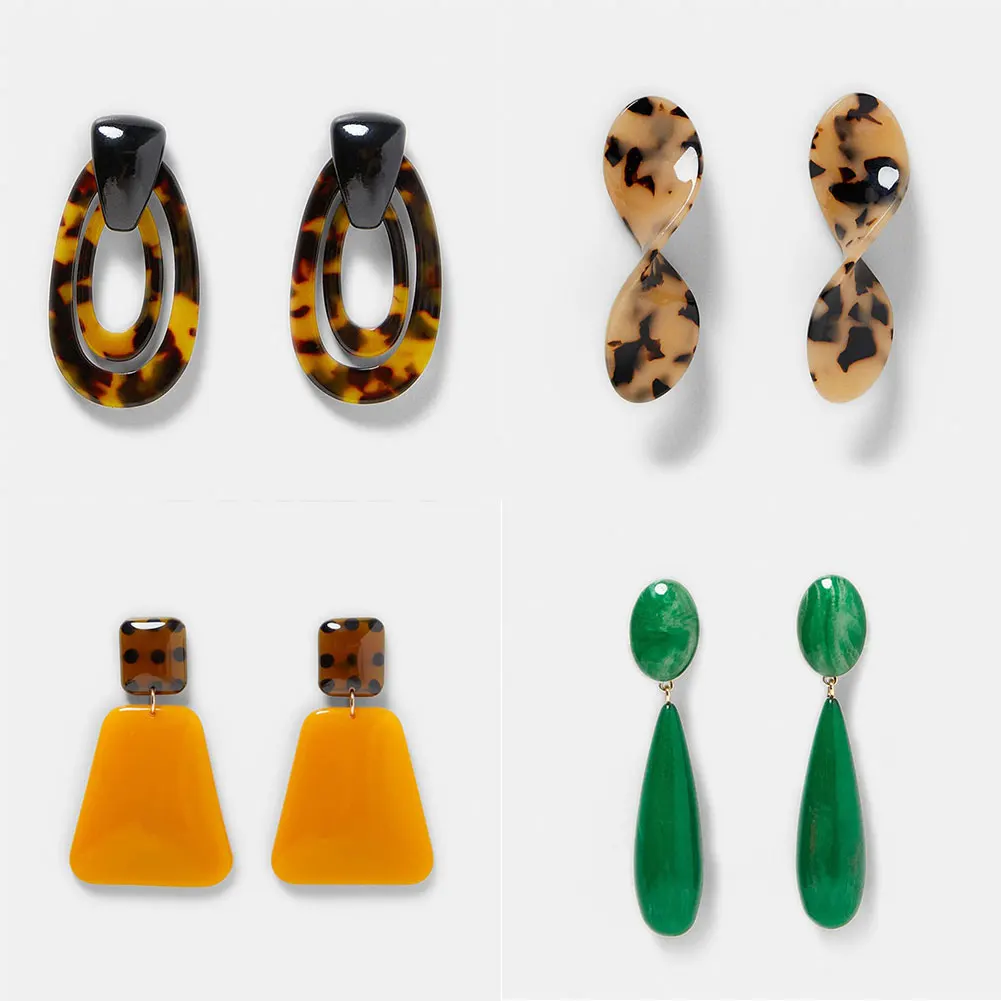 

JUST FEEL Brand ZA Geometric Resin Dangle Drop Earrings Women Trendy 2018 Long Hanging Earrings Wedding Party Statement Jewelry