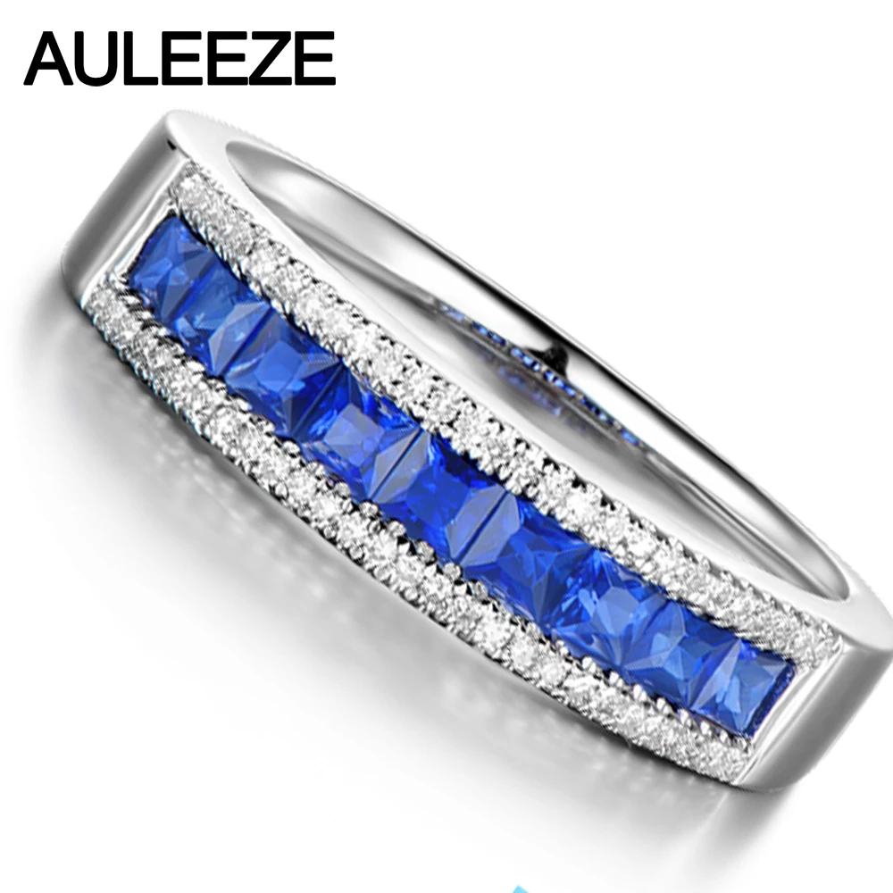 Женское кольцо с бриллиантом Noble Princess Cut 0 9 CTTW Sapphire 14 K белое золото натуральный
