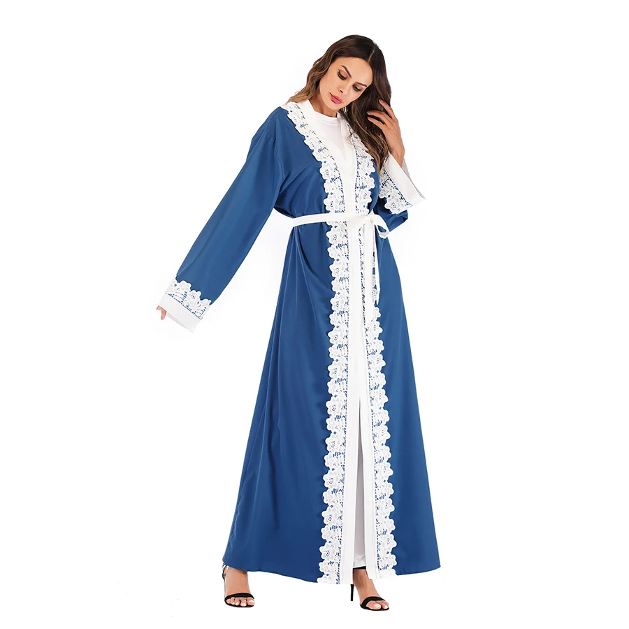 Мусульманская вышивка кружево абаи Арабский исламский турецкий ОАЭ платье макси кардиган Туника длинный халат платья кимоно Рамадан