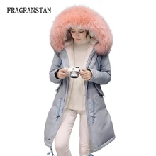 Зимняя новинка, Женская куртка на 90% белом утином пуху, большой меховой воротник, парки с капюшоном, женские теплые пальто с вышивкой, зимняя одежда, Vestidos Y171