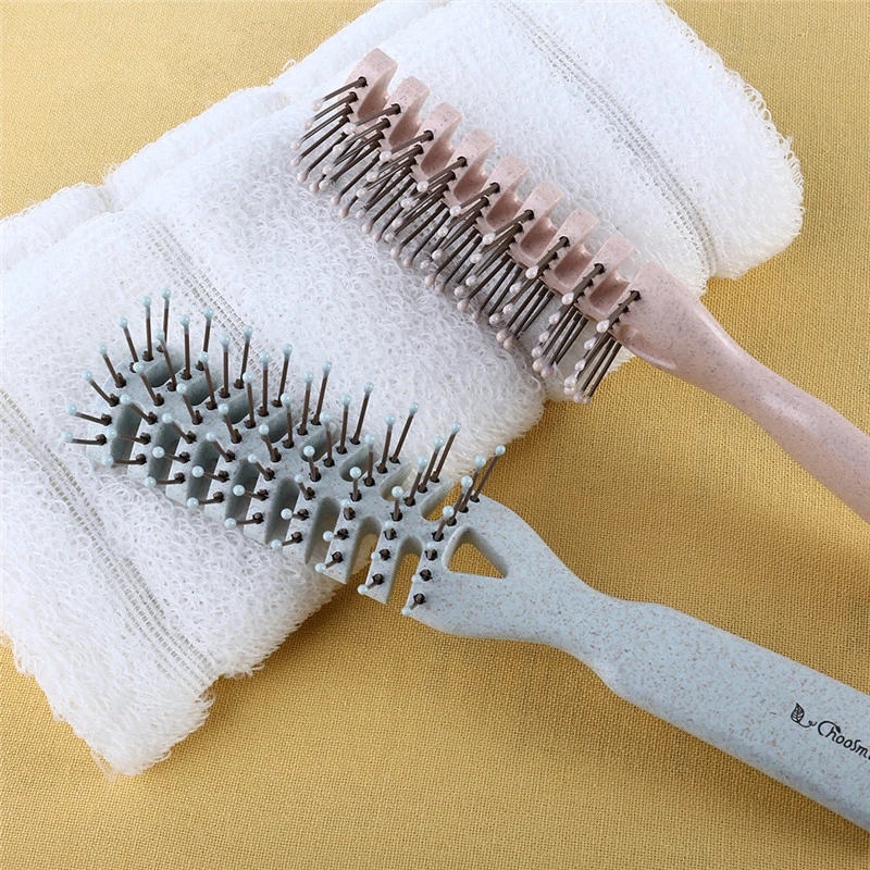 1Pc Fishbone Shape Elastic Comb Teeth Breathable Blowing Fluffy Hair Comb Hairbrush Wheat Straw Pro Styling Hair Vented Brush