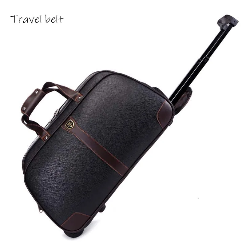 

Travel Belt Retro PU Leather Travel Bags High capacity Brand Suitcase Wheels Men Business Carry On Rolling luggage Trelloy