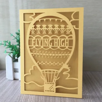 

40pcs/lot Chic Pearl Paper Carved Invitations Card Fire Balloon Pattern Wedding Cards Birthday Card Party Souvenirs