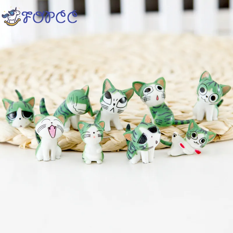

9 pcs Kawaii Cheese Cat Miniature Figurine Fairy Miniatures Figurines japanese anime children figure world Action Toy Figures