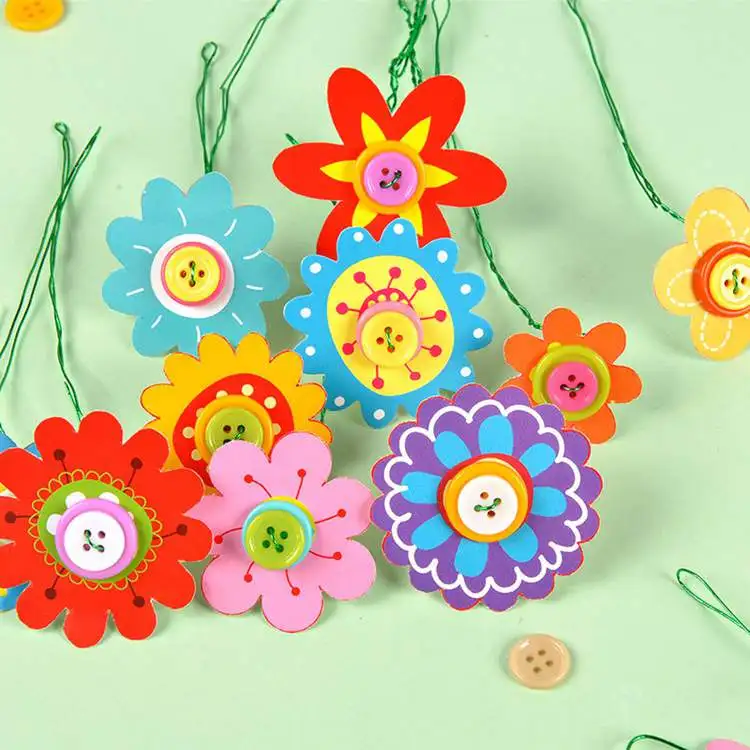 Детский букет ручной работы DIYmaterials пакет для детского сада Детские творческие трехмерные кнопки Цветочная живопись edu