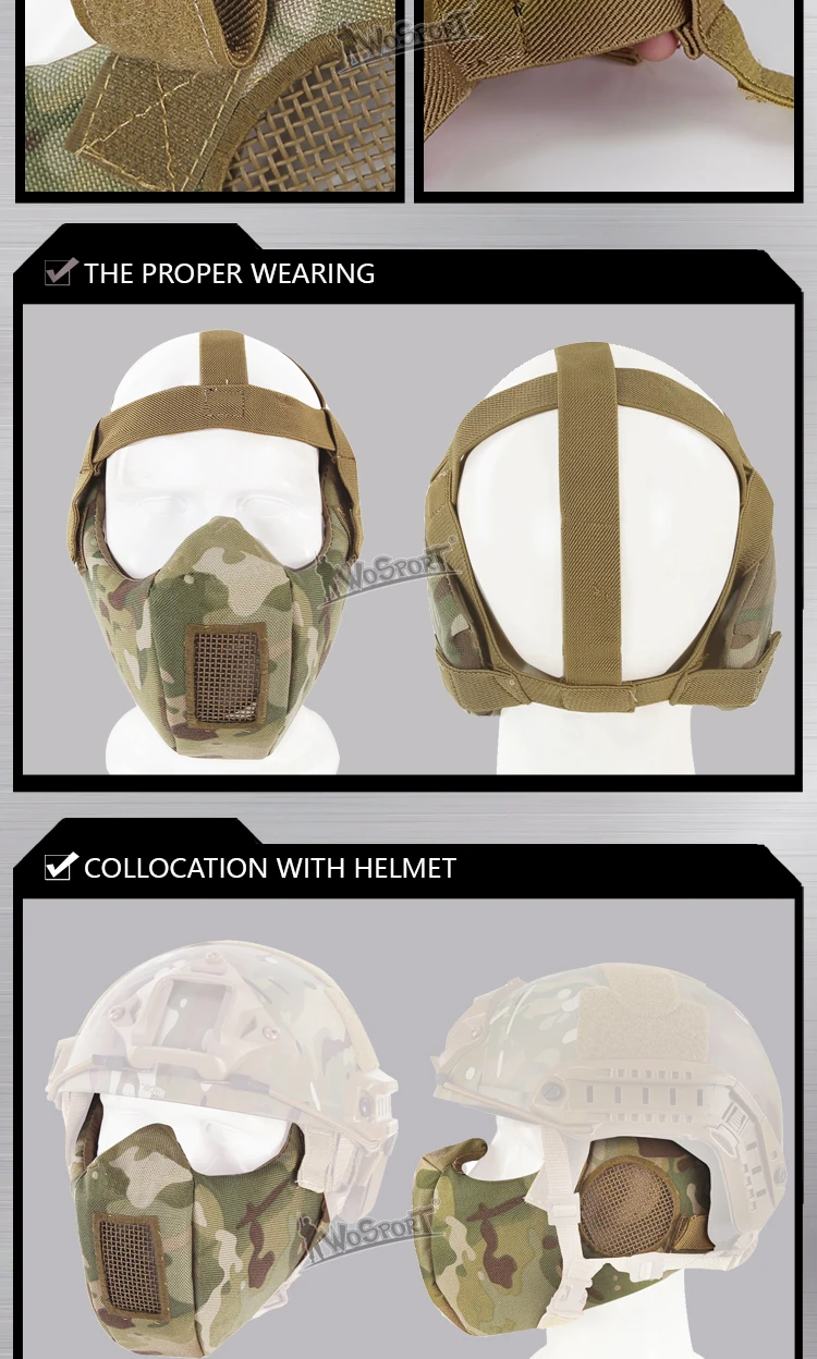 1000D нейлон Airsoft Пейнтбол Стрельба маска половина уход за кожей лица с защитой ушей Военная Униформа тактический для Охота CS Wargame