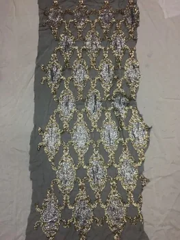 

New style French net lace fabric with glued David-43011 beaded glitter African tulle mesh lace fabric