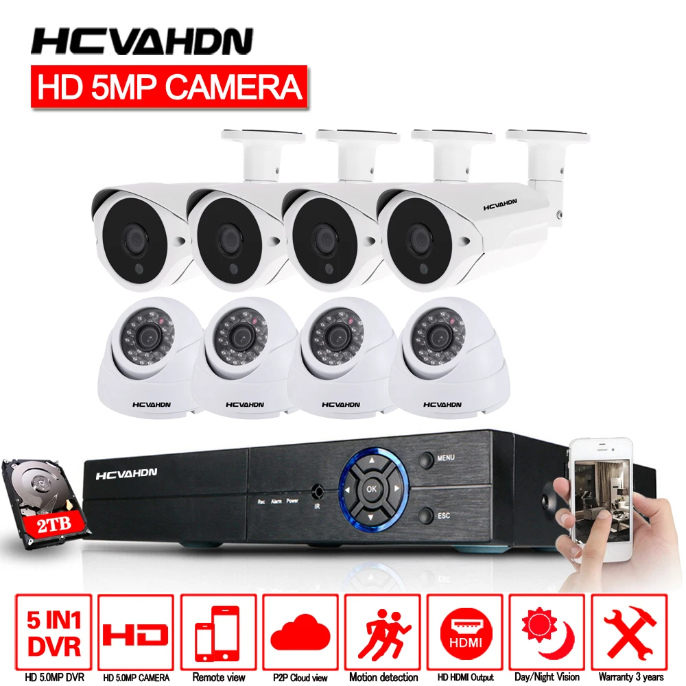 

HCVAHDN 5.0MP Security Camera System 5MP CCTV Surveillance Kit 8CH DVR 1944P Video Output Kit CCTV Easy Remote View on Phone