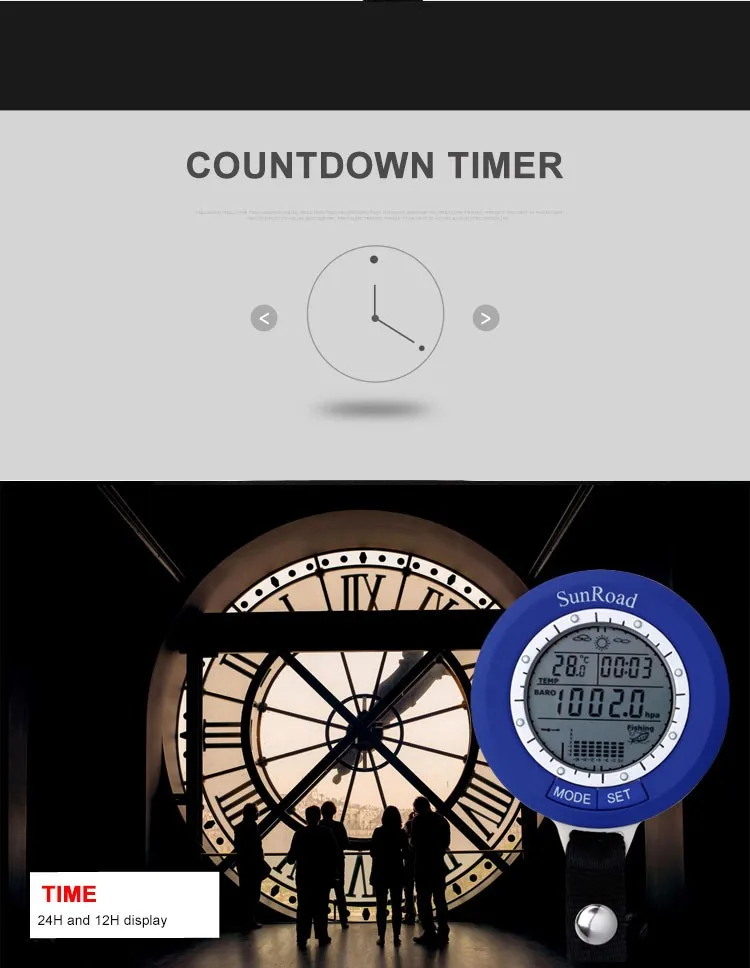 SUNROAD мини карманные часы водонепроницаемый уличный барометр для рыбалки альтиметр термометр восхождения светодиодные цифровые армейские часы