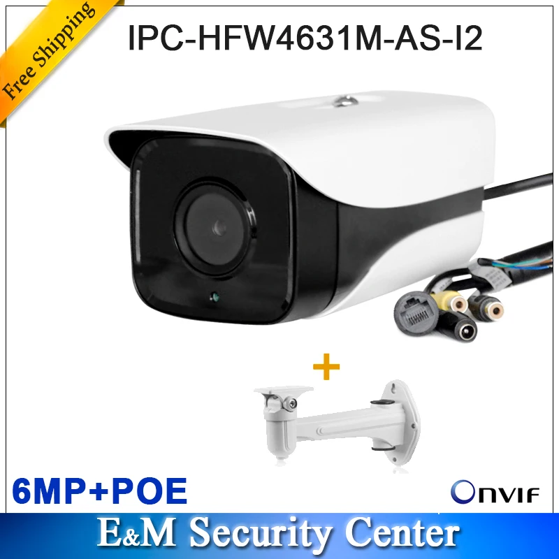 

wholesale original IPC-HFW4631M-AS-I2 6MP bullet IP Camera POE SD Card slot Audio Alarm I/O IP67 IR with barcket