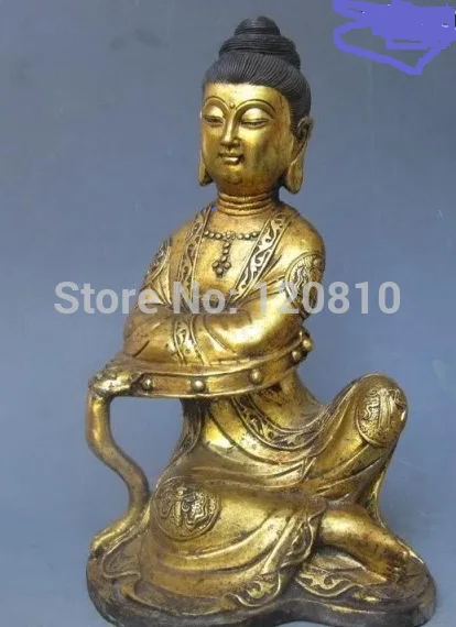 

10"Tibet Old Bronze Sit Eight treasures fastdom Bodhisattva Kwan-Yin Statue