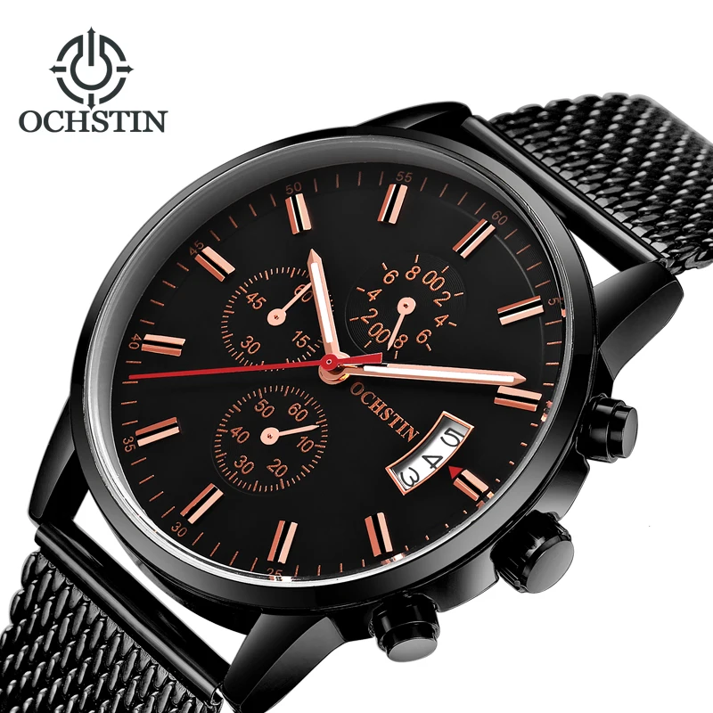OCHSTIN 2019 Модные мужские спортивные Бизнес наручные часы из нержавеющей сетки