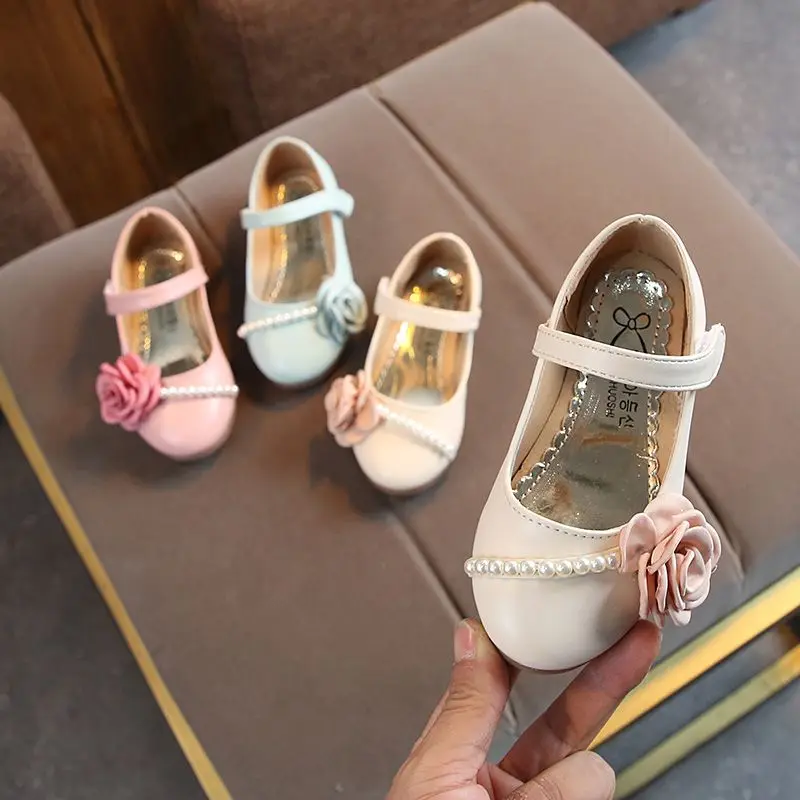  Baby Girl Pearl Flower Design Anti-Slip Flats Mary Janes Shoes Casual Sandals Sneakers Kids Shoes