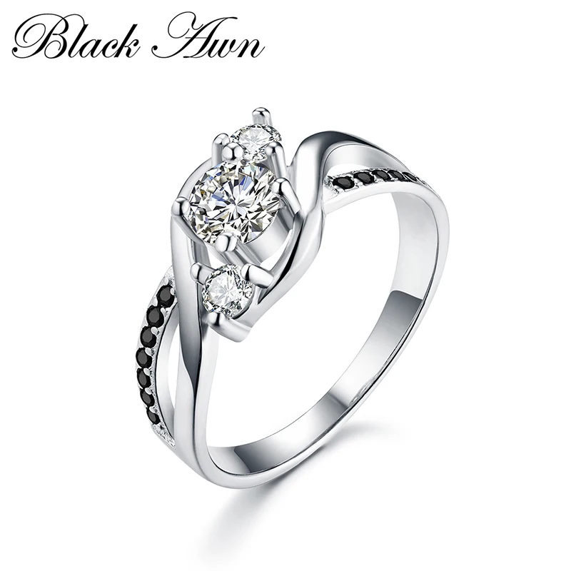 

[BLACK AWN] Silver Color Jewelry Trendy Engagement Rings for Women Wedding Bague Size 6 7 8 9 C049