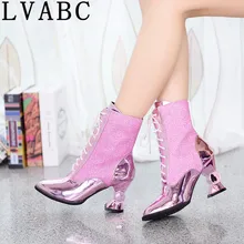 LVABC/ г. Зимняя женская обувь женские сапоги-трубы на Высоком толстом каблуке в европейском и американском стиле из лакированной кожи