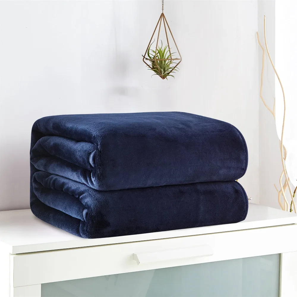 

Free shipping Free shipping Gift soft warm flannel solid navy blue bedspread sofa lounge Throw Blanket wrap, 5 size optional