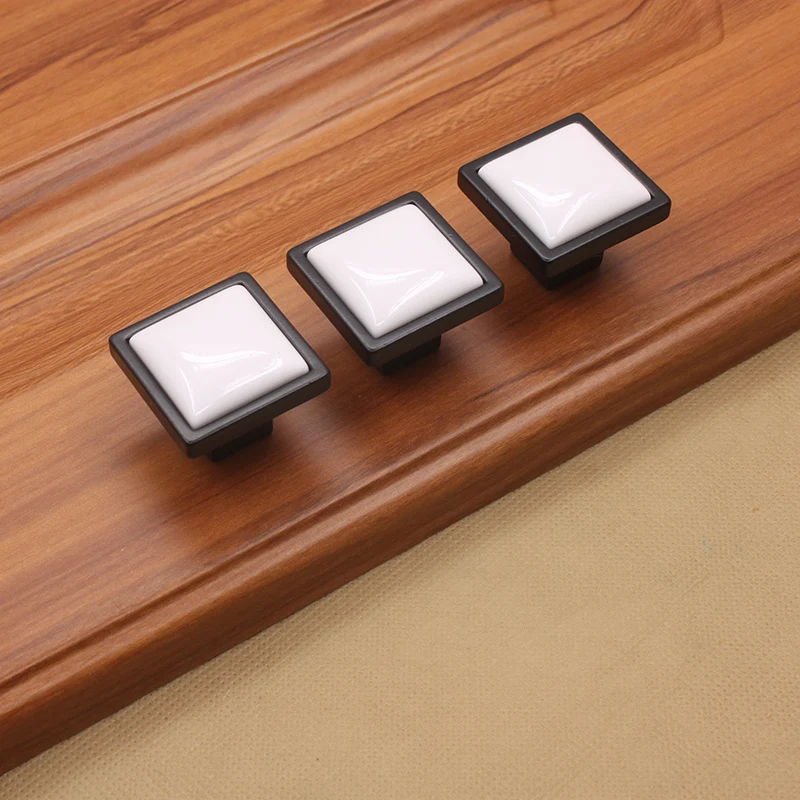 White Ceramic Knobs Square Black Dresser Pulls Handle Drawer Knob