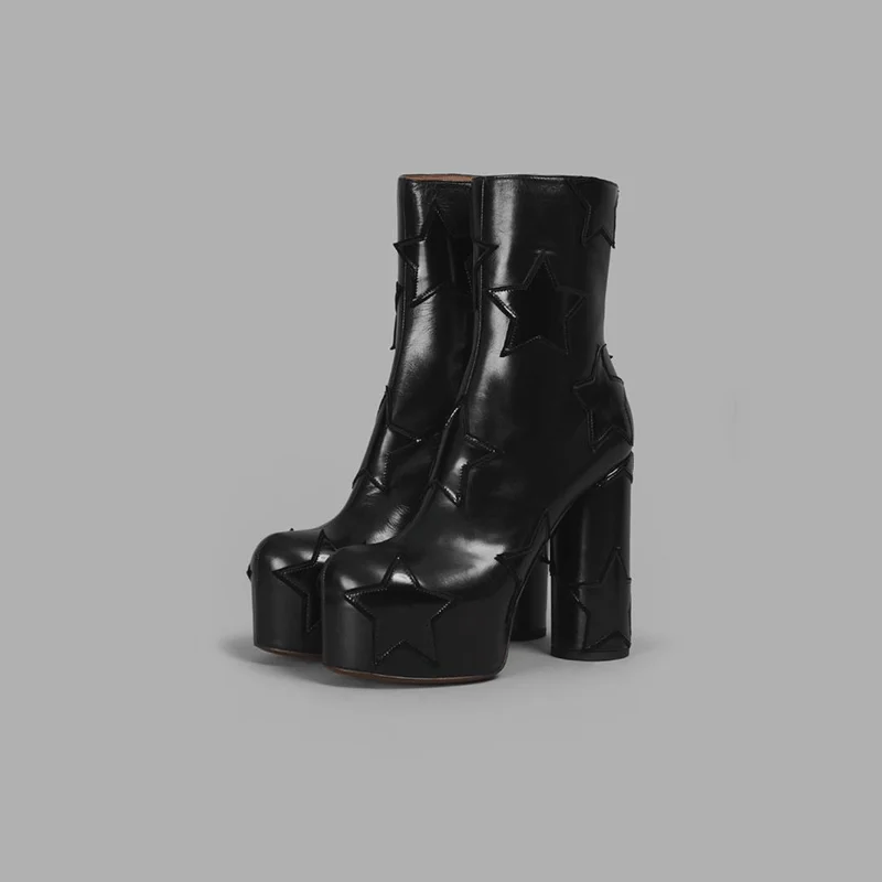 Zapatos Grueso De Shown Del as Calidad Alta Plataforma Diseñador Extremo Cortas Las As Lujo Alto Marca Tobillo Tacón Blanca Shown Estrella Mujeres Botas wxqaXYp