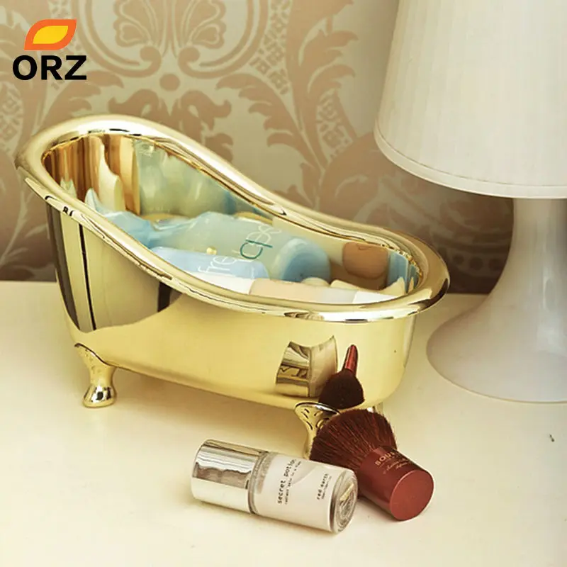 spa handtuch lagerung edelstahl bad lagerung box korb badewanne form gold Überzogene farbe spa miniatur massage kamm kosmetik schmuck qrganizer in spa handtuch lagerung edelstahl bad lagerung box korb badewanne form gold Überzogene farbe spa miniatur massage kamm kosmetik schmuck qrganizer in