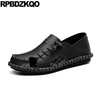 

water breathable soft slip on 2019 shoes waterproof black men sandals leather summer native fashion closed toe outdoor brown