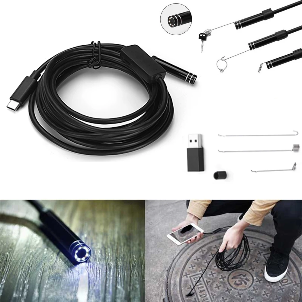 

OD5.5mm 6LED Android USB Type C Endoscope Camera 7M Flexible Snake Soft Wire USB Type C Waterproof Tube Inspection Tools Camera