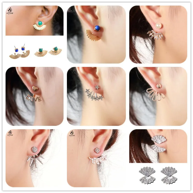 

Oly2u CZ Crystal LOVE Heart Earring Jackets brincos Pending Mujer Front Back Two Sides Star Earrings Mismatch Style pendientes