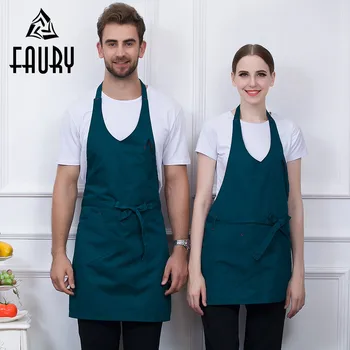 

5 Color Unisex Adjustable Halter Round Neck Coffee Shop Bakery Restaurant Chef Cooking Wear Aprons Kitchen Work Uniforms Aprons