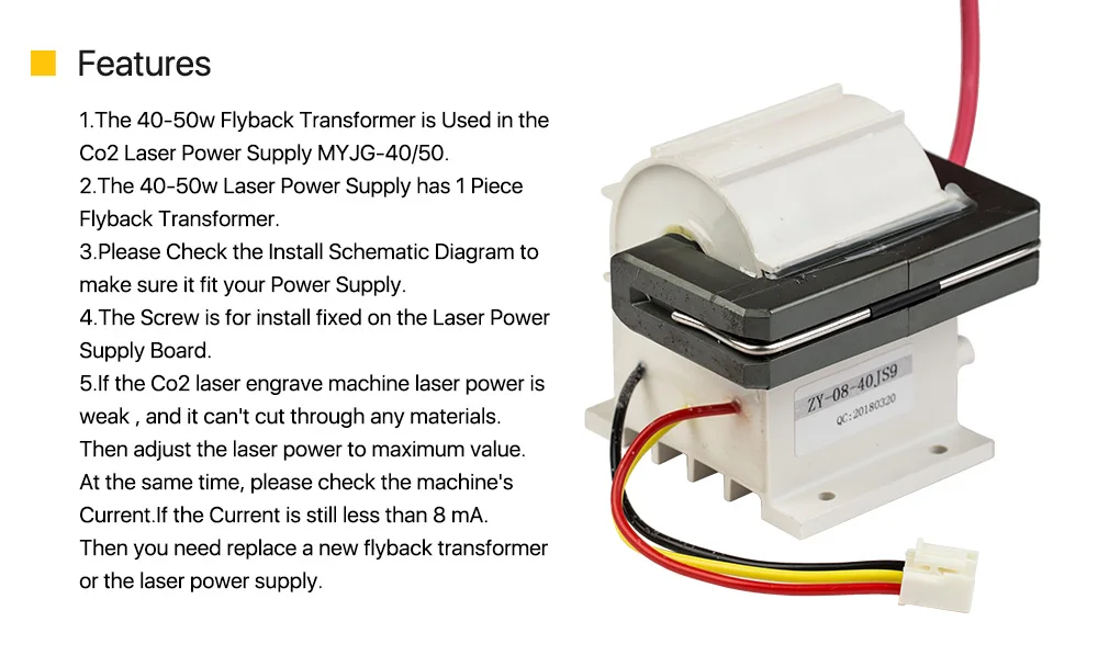 40-50 W высокой Напряжение Flyback трансформатор для CO2 лазерной блок питания ПЗУ MYJG-40 50