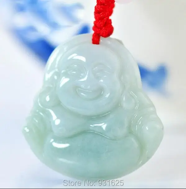 

Natural Grade A Jadeite Carved Laughing Buddha Lucky Amulet pendant with certificate floating Burma jadeite pendants necklace