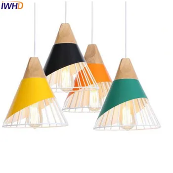 

IWHD Wooden LED Pendant Lights Nordic Modern Pendant Lamp Hanglamp Simple Retro Droplight Home Lighting Suspension Luminaire