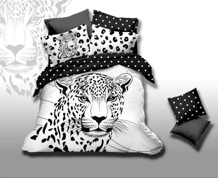 3D Tiger leopard print white and black comforter bedding set queen king
