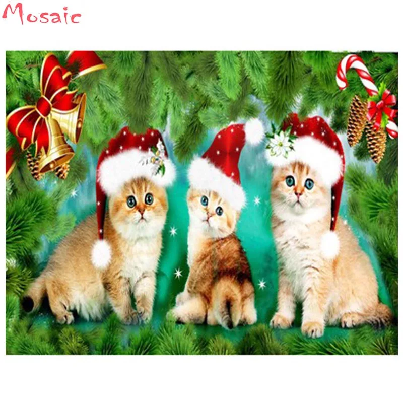 

5d DIY Diamond mosaic,Cross Stitch"Christmas cat"diamond painting,Home Decor 3D Full Square Diamond Embroidery animal cat