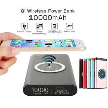 

2019 10000mAh Power Bank Qi Wireless Fast Charging USB LED Portable Battery Charger 25#