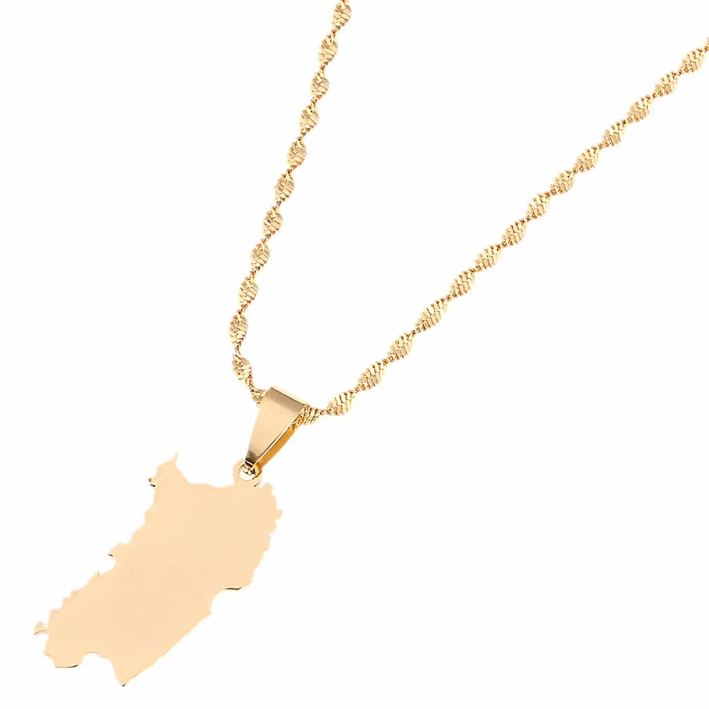 Stainless Steel Italy Sardinia Map Necklace Gold Color Trendy Sardegna Sardaigne Jewelry Gifts 6